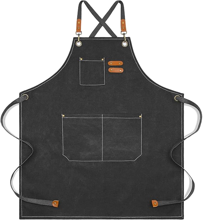 Apron for Men Women with Pockets Cotton Canvas Cross Back Heavy Duty Adjustable Work Apron