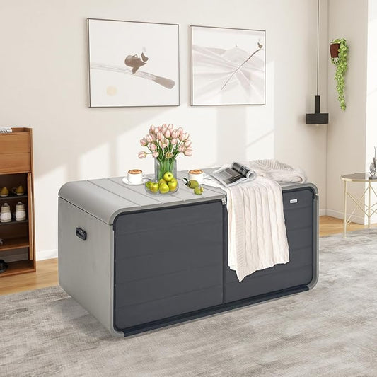 Domi 260 Gallon Outdoor Storage Box – Waterproof, UV-Resistant Deck Box with Lockable Lid for Patio Furniture, Garden Tools, Delivery Packages (Large Resin Storage Bin）