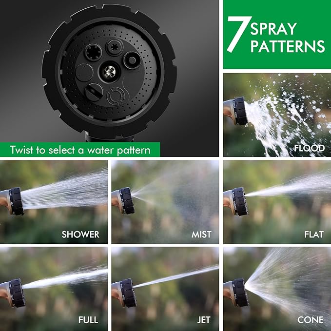 RESTMO Heavy Duty Hose Nozzle, Metal Garden Water Hose Sprayer with 7 Watering Patterns, Thumb Control, On Off Valve, High Pressure Nozzle Sprayer for Watering Plants, Car and Pet Washing, Bronze