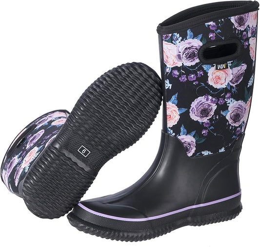 WTW Mid Calf Rain Boots for Women - Waterproof Insulated Neoprene Mud Boots Outdoor Hunting Garden Boots