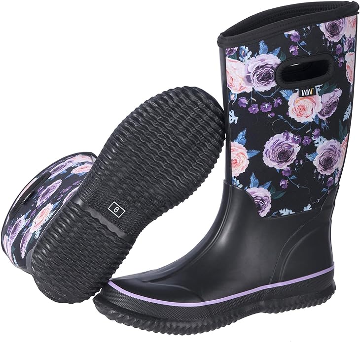 WTW Mid Calf Rain Boots for Women - Waterproof Insulated Neoprene Mud Boots Outdoor Hunting Garden Boots
