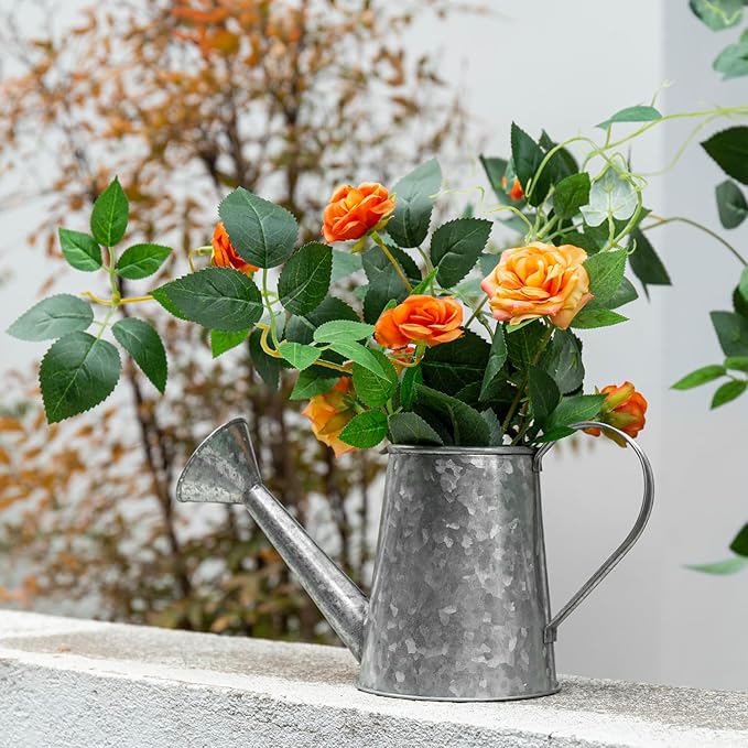 MyGift 5 Inch Mini Rustic Galvanized Metal Decorative Vase in Vintage Style Watering Can Design for Dried Flowers and Artificial Plants - Handcrafted in India (Pack of 2)