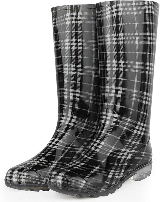 DaeRainy Tall Rain Boots for Women, Knee High Waterproof Slip On Garden Boots