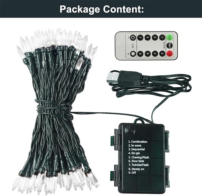 Christmas Lights 33ft 100 LED Battery String Lights with Timer Memory Function USB or Battery Powered Waterproof String Lights for Indoor Outdoor Decoration