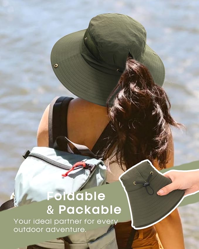 FURTALK Womens Sun Hat with Ponytail Hole Beach Hiking Summer Wide Brim UPF 80+ Outdoor Protection Foldable Bucket Hat