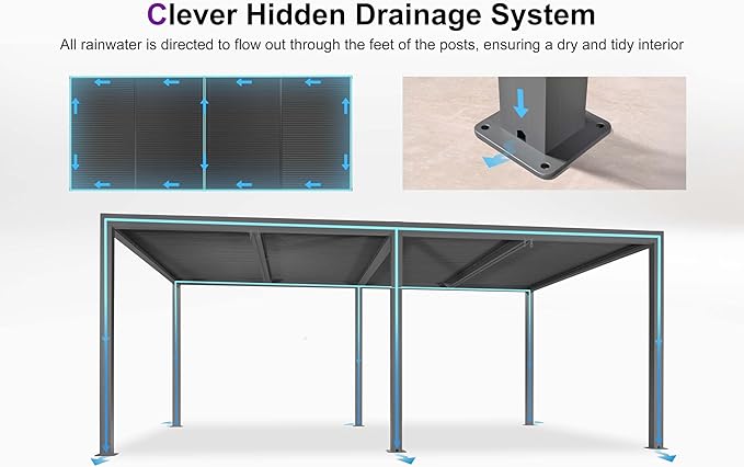 PURPLE LEAF Louvered Pergola 12' x 20' with 13 Pcs Modern Patio Dining Set Outdoor Full Aluminum Pergola with Adjustable Rainproof Roof Modern Patio Hardtop Gazebo for Deck Backyard Garden Slate Grey