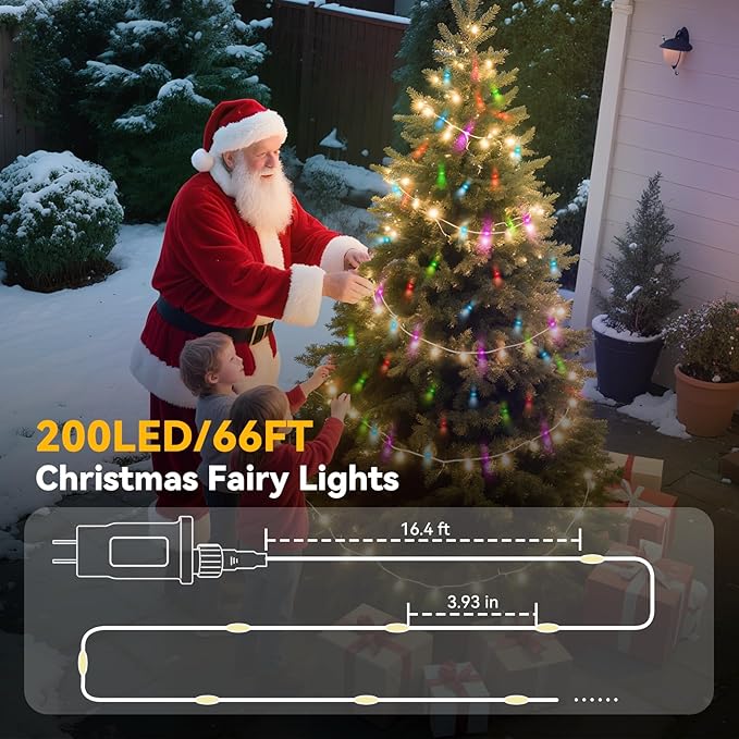 Lithome Led Christmas Fairy Lights Plug In, 200LED 66FT Color Changing Fairy Lights with Remote, 9 Modes Led Christmas Lights Indoor Dimmable, RGB Fairy String Lights Twinkle for Xmas Home Party Decor