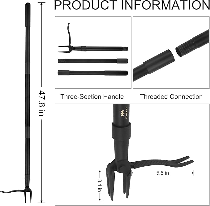 Weed Puller Tool - Stand Up Heavy Duty Weeding Tool with 47.8'' Long Handle, Foot Platform Design & 4-Claw Steel Head Design - Easily Remove Weeds Without Bending, Pulling, or Kneeling