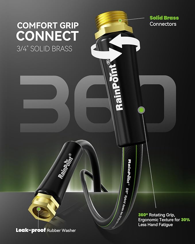 RAINPOINT Short Garden Hose 5ft x 5/8", Water Hose Heavy Duty, Flexible, Lightweight Durable Hybrid Hose with Swivel Handle for Yard, Car Wash, Pets, No Kink, Male to Female Fittings