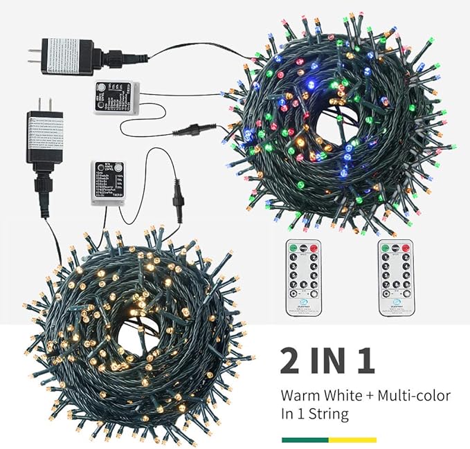 Color Changing Christmas String Lights Outdoor Indoor, 108FT 300 LED Warm White Multi Color Fairy Light, END to END CONNECTABLE, Waterproof Christmas Tree Lights with Timer Remote