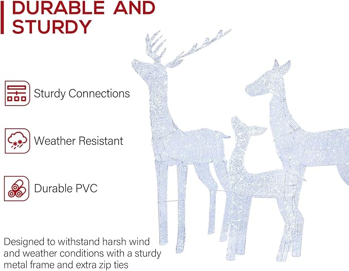 Hykolity 4.5 FT 3D Lighted Outdoor Christmas Reindeers Family, 3-Piece Light Up Twinkling Deer Set with 1660 White LED Lights, Groud Stakes, Zip Ties for Holiday Decorations