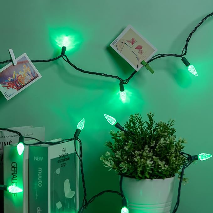 YULETIME Green One-Piece C6 Strawberry Christmas Lights 140 Count 71 Feet, 2 Sets 70 LED 35.5 ft High Waterproof UL Certified String Light (Green)