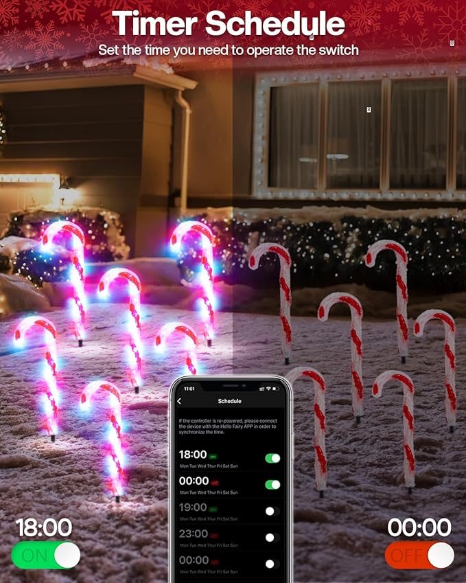 FREECUBE 6 Pack Smart Candy Cane Pathway Lights with App Remote Control Music Sync Color Changing Candy Cane Lights Plug in Dimmable Multicolor Light Up Candy Canes for Walkway