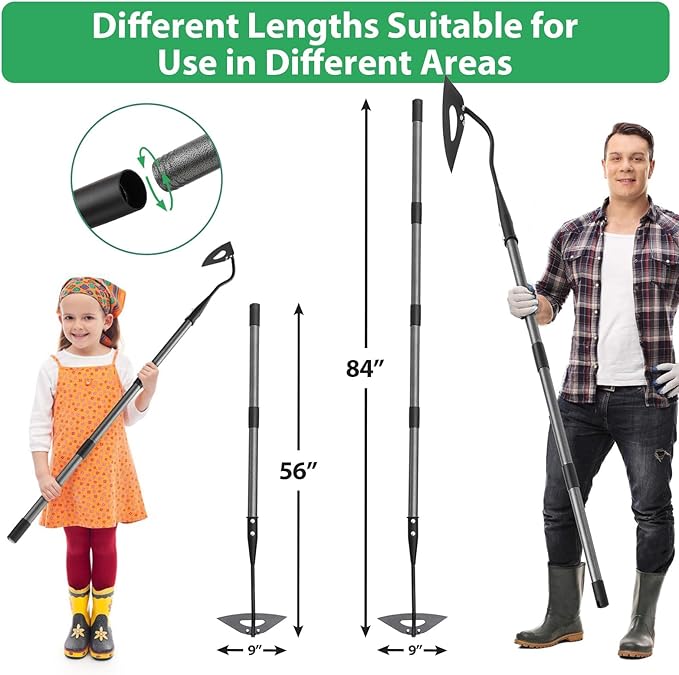 Garden Hoe, 84" Hollow Hoe Garden Tool with Long Handle and Sturdy Blade for Digging, Weeding, Hoeing, Cutting and Loosing Soil, Sickle Gardening Set Heavy Duty Landscaping Tools