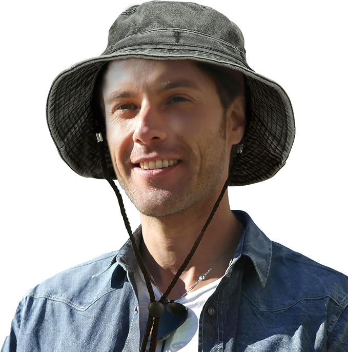 Men's Bucket Hat Camo Outdoor Sun Protection, Breathable Quick-Dry Fishing Gardening Hiking Hat ,UPF50+ Cotton Wide Brim