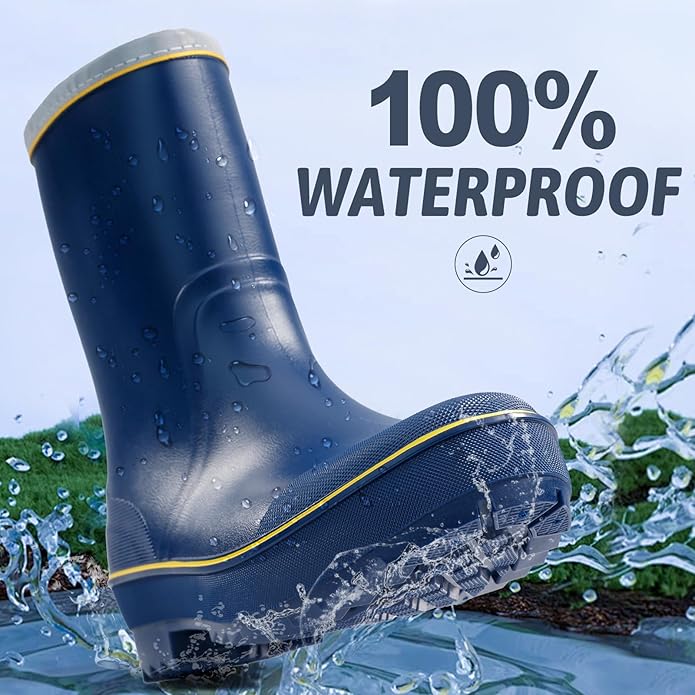 Women's Ankle Rain Boots - Slip On Waterproof Festival & Garden Shoes for Men - Comfortable Lightweight Rubber Wellies with Decorative Buckle