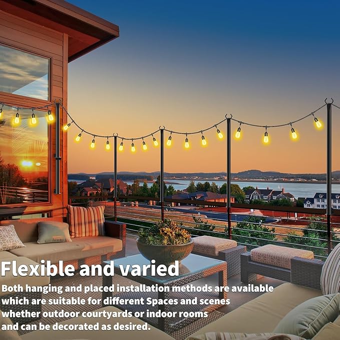 5 Ft String Light Poles, 8 Pack String Light Poles for Outside with Fixing Clips,Metal Poles for Outdoor String Lights, Hanging Light Poles for Deck Fence Garden Backyard Wall Bistro