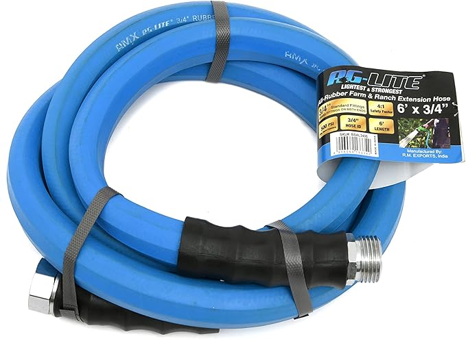 AG-LITE BSAL3406 3/4" x 06' Hot/Cold Water Rubber Garden Hose, 100% Rubber, Ultra-Light, Super Strong, 500 PSI, 50F to 190F Degrees, High Strength Polyester Braided