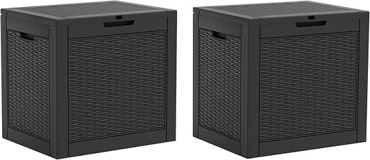 KAMABOKO 31 Gallon Resin Deck Box 2 Pack Outdoor & Indoor Waterproof Storage Box for Garden Tools, Package Delivery, Pool Supplies, Patio Cushions, Black(Set of 2)