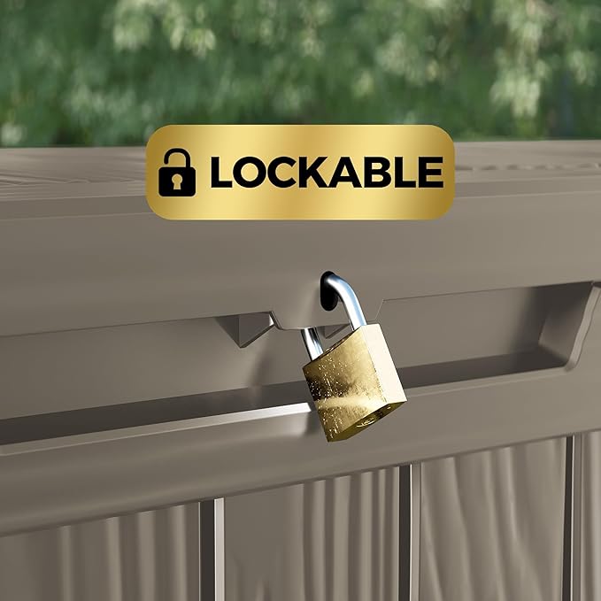 TARKARI 80 Gallon Lockable Resin Deck Box, Waterproof & UV-Resistant Outdoor Storage Box for Outdoor Cushion Storage, Garden Tools & Pool Accessories Storage, Gray