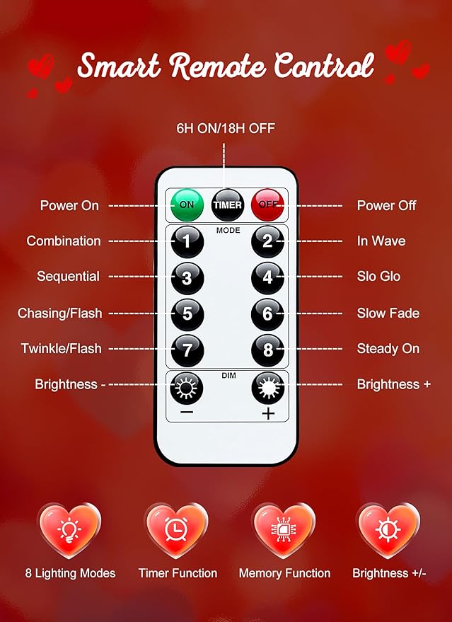 Minetom Valentines Decor Red Lights, 39 Feet 100 LED Mini Valentines String Lights USB Operated, Waterproof Tree Lights Indoor for Home Bedroom Holiday Decorations