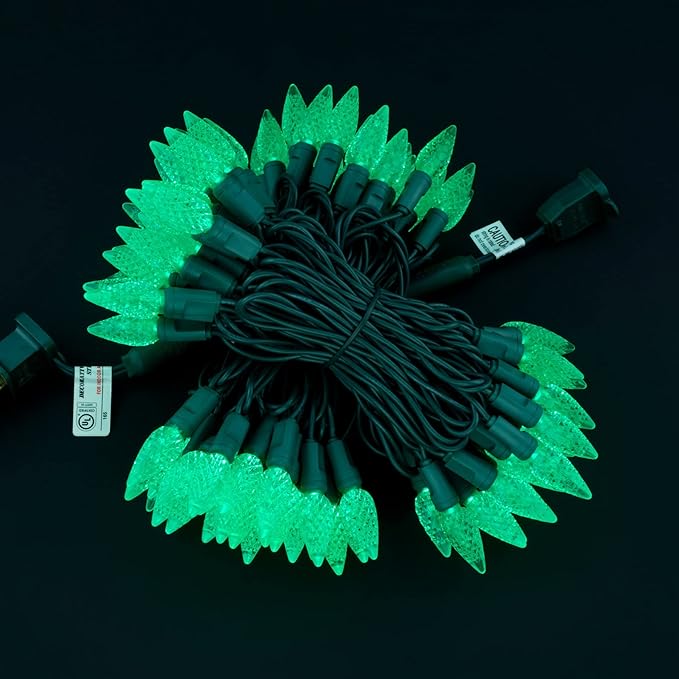 YULETIME Green C6 Strawberry LED Christmas Lights, 33 ft 100 Count 4" Spacing One-Piece High Waterproof UL Certified String Light (Green)