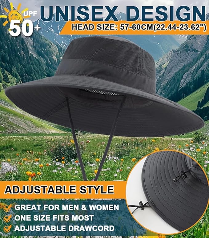 Home Prefer UPF50+ Mens Sun Hat Wide Brim Fishing Hat Foldable Large Brim UV Protection Sun Hat for Men Women Beach Gardening
