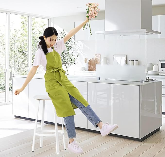 Linen Apron for women with pockets Cottion Linen Split-leg Apron for Clay Kichen Artist Pottery Gardening