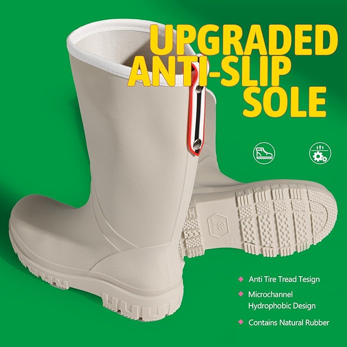 Women's Ankle Rain Boots - Slip On Waterproof Festival & Garden Shoes for Men - Comfortable Lightweight Rubber Wellies with Decorative Buckle
