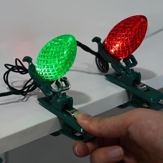 TW SHINE C9 Christmas Lights, 100 LED 66 FT Christmas String Lights Outdoor with 100 Spring Clips and Timer, Waterproof Connectable for Indoor Yard Xmas Tree House Decorations (Red & Green)