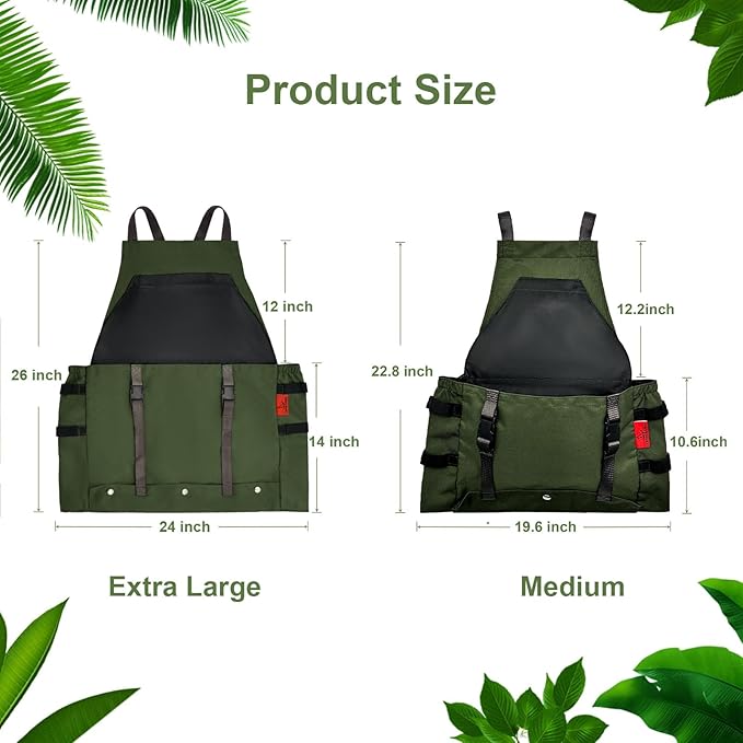 Extra Gardening Apron Waterproof Cross Back Apron, 600D Heavy Duty Apron Harvest and Large Quick Release Pockets