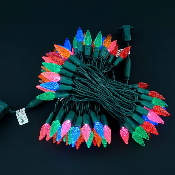 YULETIME Multicolor C6 Strawberry LED Christmas Lights, 33 ft 100 Count 4" Spacing One-Piece High Waterproof UL Certified String Light (Multi-Colored)