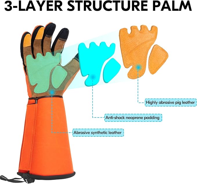 Vgo... Gardening Gloves Unisex,Safety Work Gloves,Long Sleeves Gauntlet,Puncture Proof,Touchscreen(Size S,Orange,SL7496)