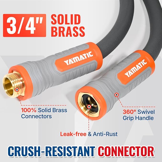 YAMATIC Short Garden Hose 5/8 in x 15 ft with Swivel Handle, Super Flexible Water Hose, All-weather, Lightweight, Burst 600 PSI, Grey