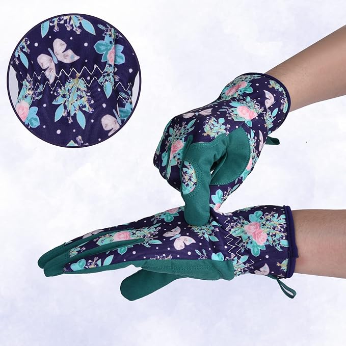 Womens Gardening Weeding Working Gloves, Leather Garden Glove for Women Thorn Proof No Stab for Digging, Planting,Pruning