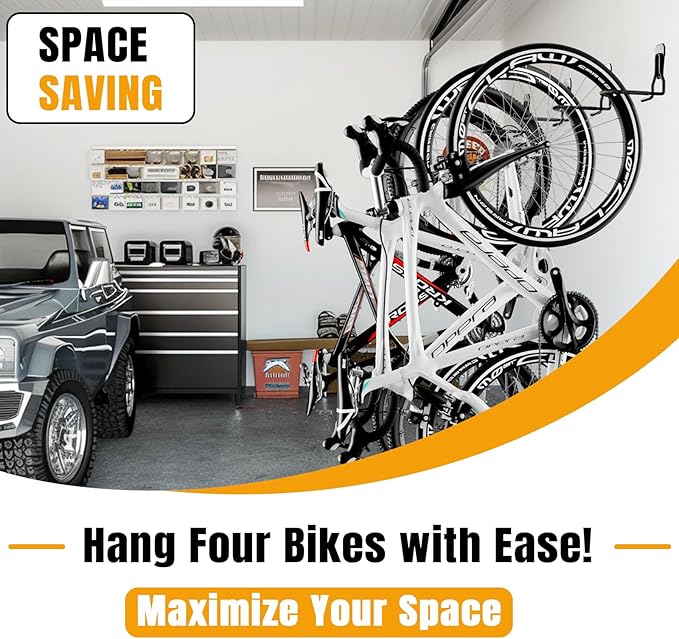 Wall Mount Bike Hooks Bike Hooks for Garage Vertical Bike Hanger for Indoor Use Heavy Duty with 8mm Thick Steel Frame 6PCS Storage System Black