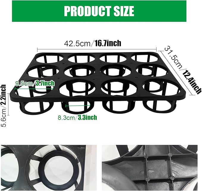 12 Cell Round Nursery Pots Tray, Plant Pot Shuttle Carry Holder and Trays for 4 inch Round Plastic Nursery Pots Flowerpot Carrier Transporting (16.75" 12.43", 2.1" Deep, 5-Pack)