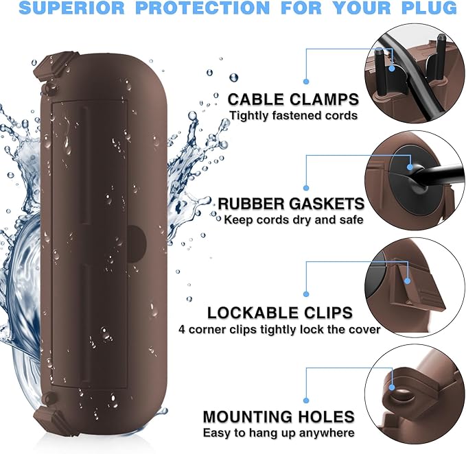 Flemoon [3 Pack] Outdoor Extension Cord Waterproof Cover, Weatherproof Electrical Connection Box for Outdoor Plug, Outlet, Outdoor Outlet, Socket, Halloween, Christmas Holiday Decoration Light, Brown