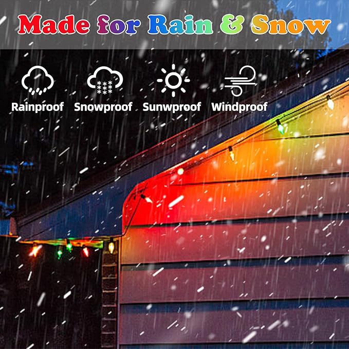 C7 100 LED Battery Operated Christmas Lights,Battery Powered Waterproofing Bulbs,34FT 8 Modes with Auto On/Off Time for Xmas Tree Garden Patio Indoor Outdoor Christmas Decor(Multicolor)