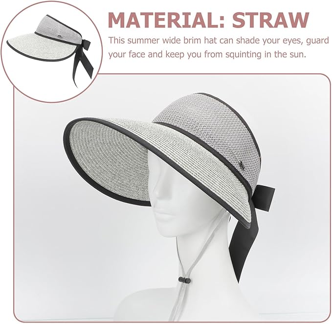 Wide Brim Woven Summer Straw Hat for Women Open-top Sunshade Beach Hat with Design Breathable Cooling Outdoor Sun Protection for Hiking Pool Fishing and Garden Activities