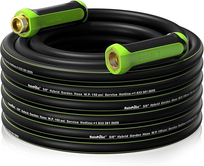 RAINPOINT Garden Hose 50ft x 5/8", Water Hose Heavy Duty, Flexible, Lightweight Durable Hybrid Hose with Swivel Handle for Yard, Car Wash, Pets, No Kink, Male to Female Fittings