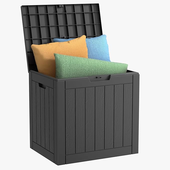 30 GallonOutdoor Storage Box,Resin Deck Boxes Waterproof, IndoorOutdoor Bin for Package Delivery, Patio Cushions, Gardening Tools, Lockable, UV Resistant
