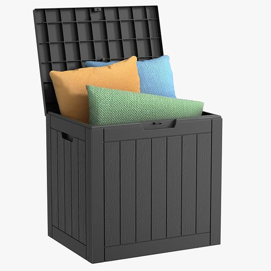 30 GallonOutdoor Storage Box,Resin Deck Boxes Waterproof, IndoorOutdoor Bin for Package Delivery, Patio Cushions, Gardening Tools, Lockable, UV Resistant