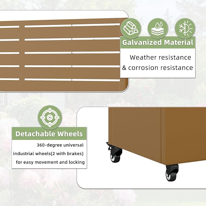 Casaphoria Metal Raised Garden Bed with Trellis and Wheels, 72"x47"x16" Planter Box for Climbing Plants, Vegetables & Vines, Features Drainage Holes and Privacy Screen (Brown-Louvered)