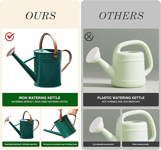 Metal Watering Can for Outdoor and Indoor Plants, Watering Can Decor, 1 Gallon (NewGreen)