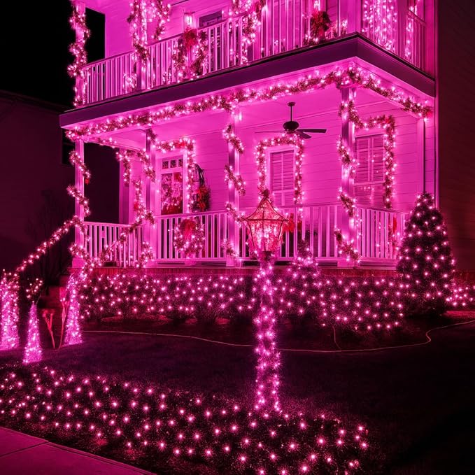 Extra-Long 144FT Solar String Lights for Outside, 2 Pack 400LED Solar Christmas Lights Outdoor, Waterproof Copper Wire with 8 Modes Twinkle Fairy Lights for Tree Garden Party Xmas Decor (Pink)