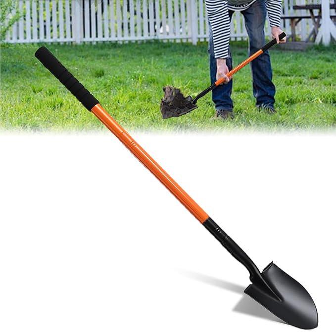 Small Shovel for Digging with Metal Handle, 43.7 Inch Heavy Duty Garden Shovel, Trench Shovels Ideal for Digging Gardening Trenching Planting Camping Transferring Scooping, Orange