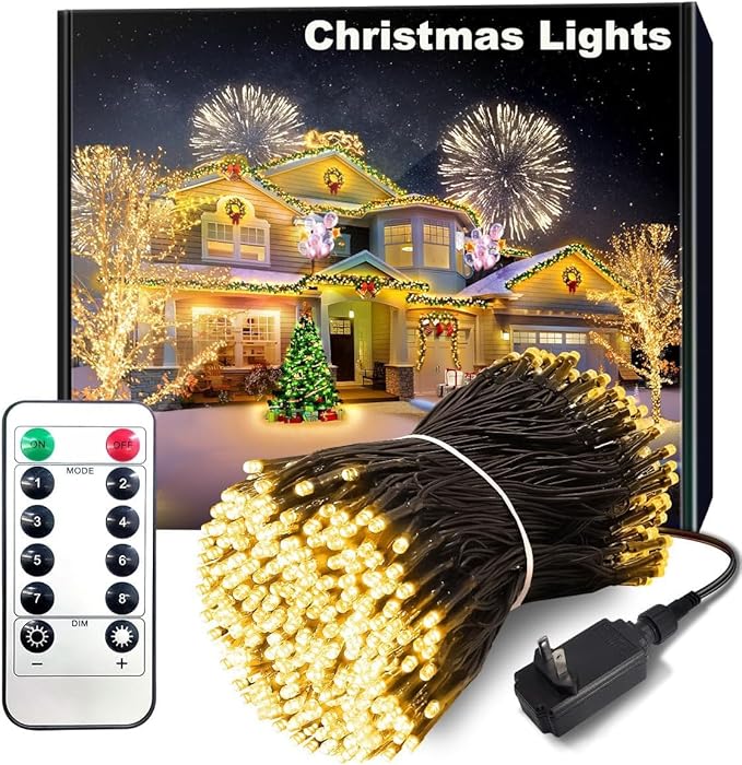 300 LED Christmas Lights Outdoor, 115FT Warm White Christmas Tree Lights with Remote Control, 8 Modes Fairy Light Plug in Outside IP65 Waterproof for Xmas Tree Patio Bedroom Holiday Party Wedding