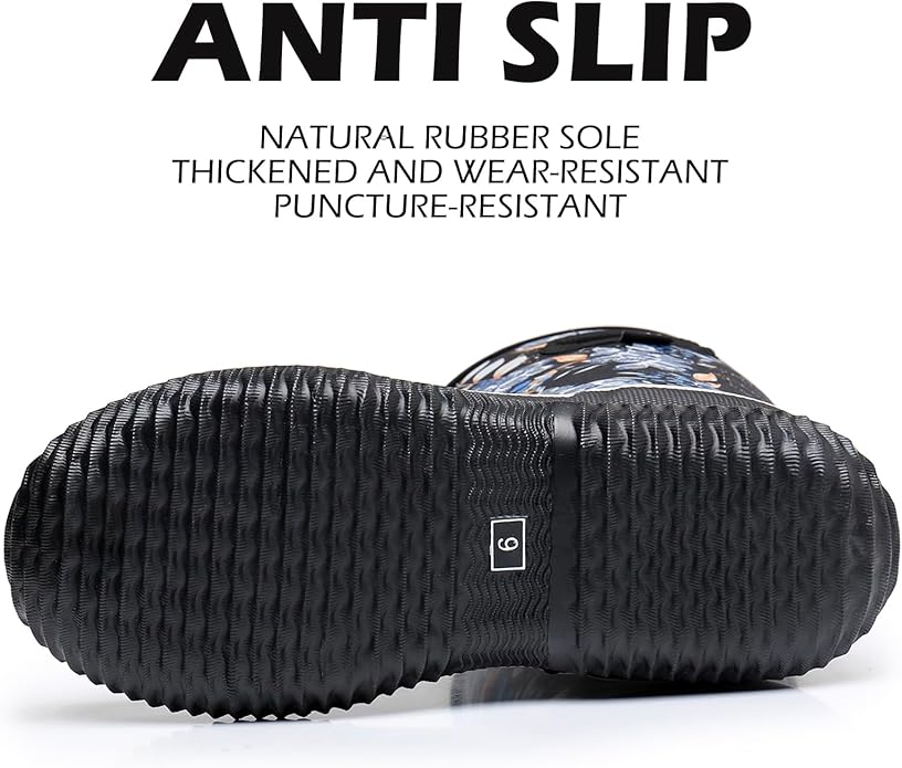 WTW Mid Calf Rain Boots for Women - Waterproof Insulated Neoprene Mud Boots Outdoor Hunting Garden Boots