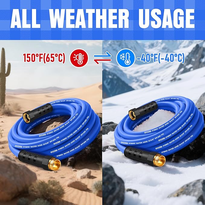 Heavy Duty Garden Hose 75 ft, Non-Expanding Flexible Water Hose, Kink Resistant Lightweight Hybrid Hose, Leakproof Hose Male to Female Fittings